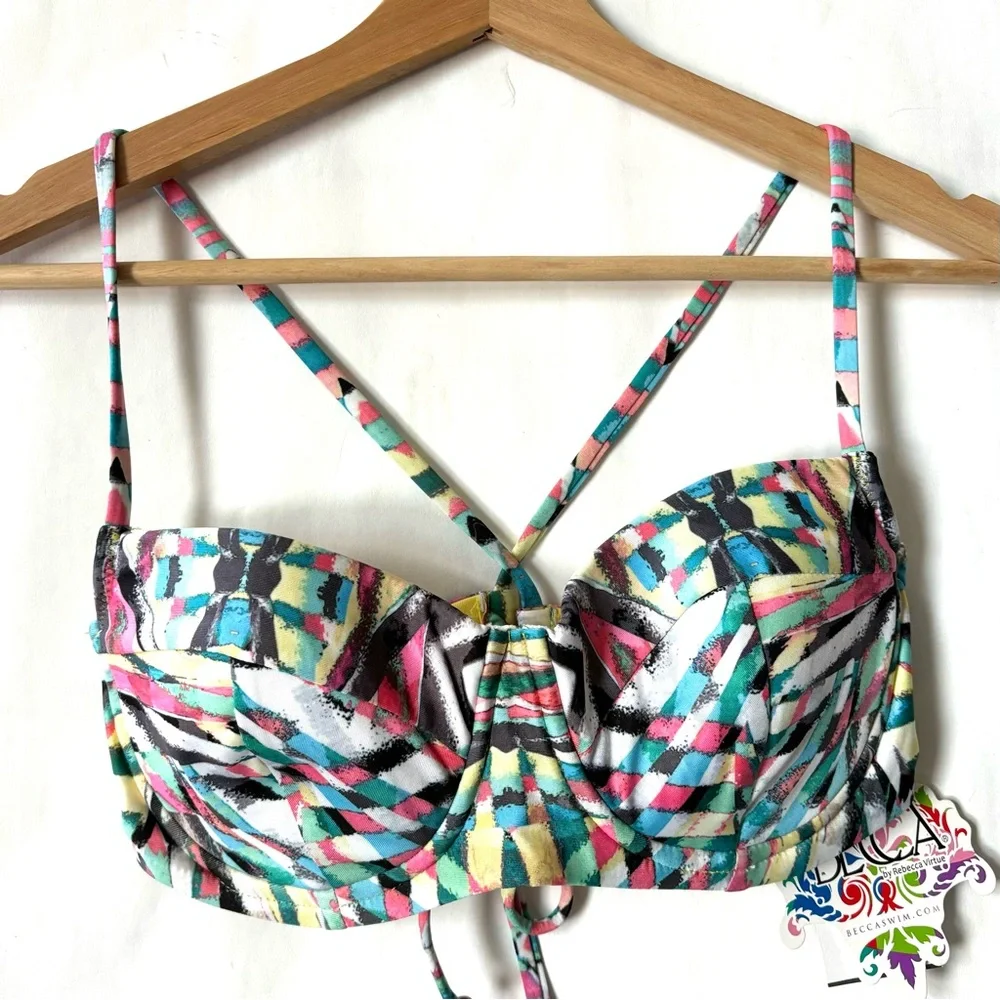 BECCA By Rebecca Virtue Paisley 2 Piece Bikini Top Bottom Set Yellow Size Small